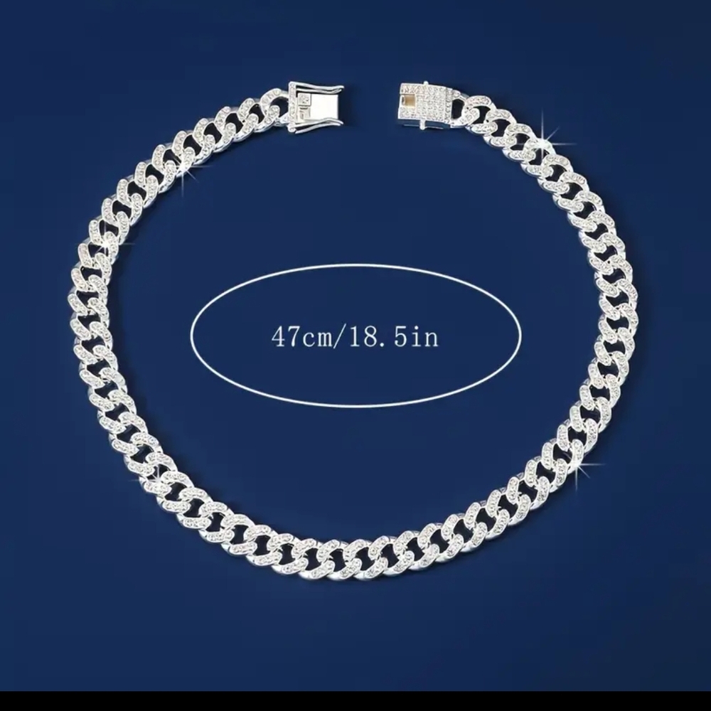 SOLD (Sold elsewhere)Hip Hop Style Cuba Silver Chain Womens Necklace - Picture 4 of 6